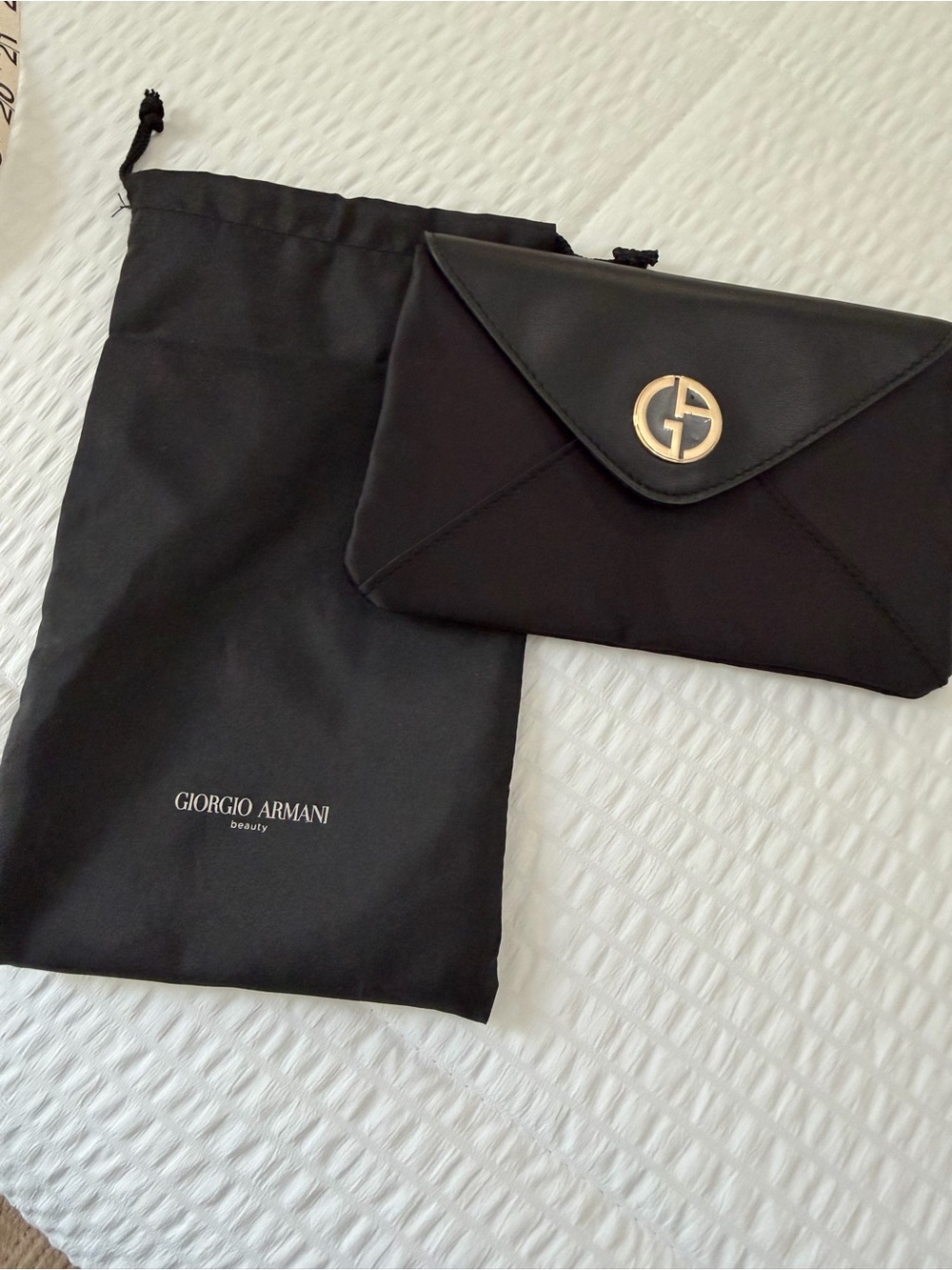 Giorgio Armani Black Mini Beauty Envelope Clutch with Gold GG Emblem
